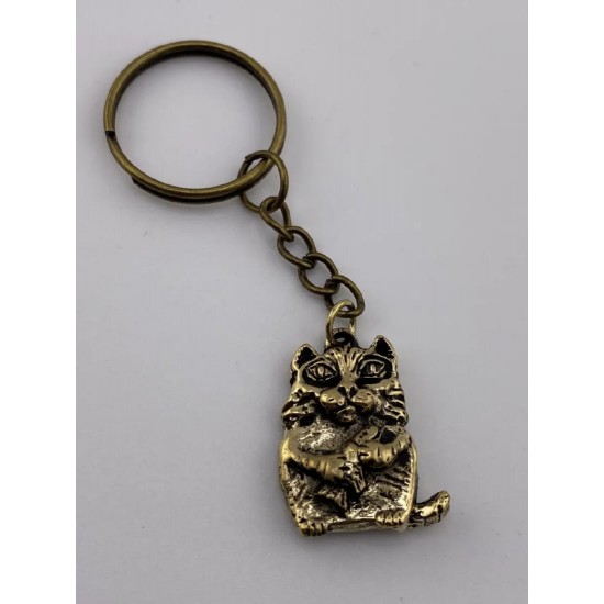 Porte-cles en bronze « Chat avec un poisson »