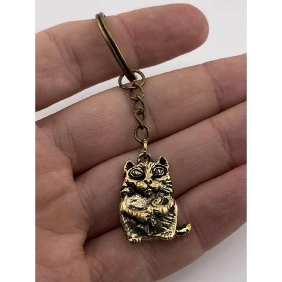 Porte-cles en bronze « Chat avec un poisson »