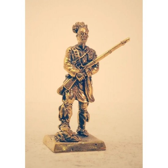 Miniature en bronze « Guerrier iroquois en uniforme francais avec mousquet »