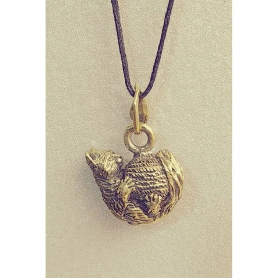 Cat on a Ball of Yarn Bronze Pendant