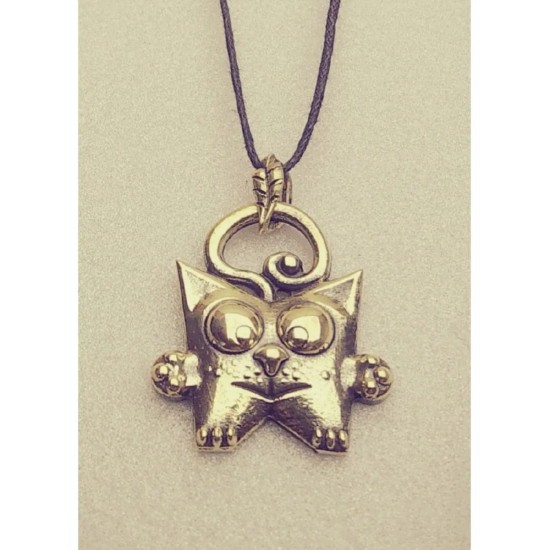 Owl-Cat Bronze Pendant