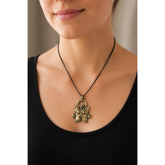 Owl-Cat Bronze Pendant