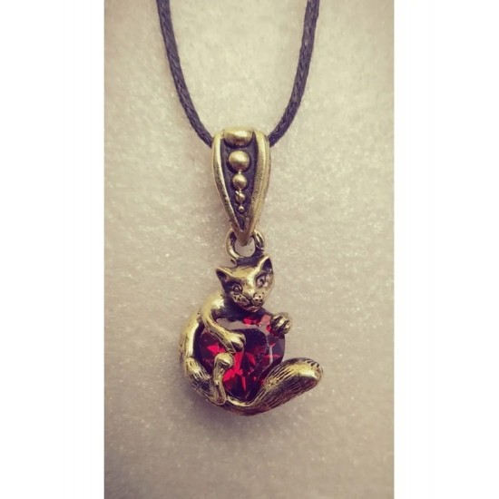 Cat with a Heart Bronze Pendant