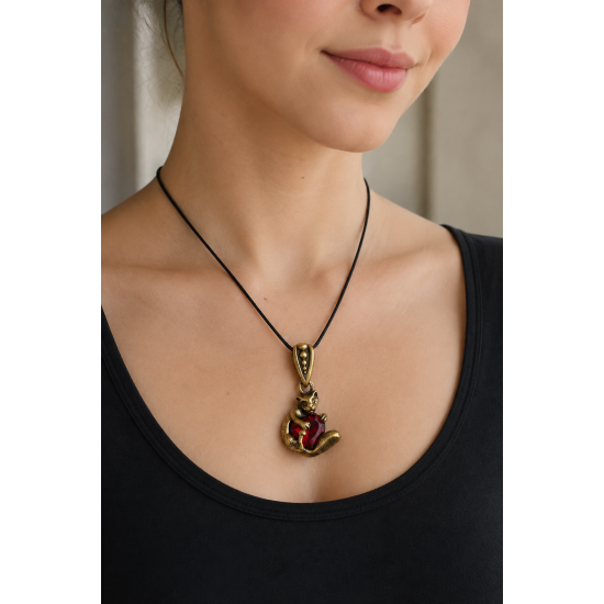 Cat with a Heart Bronze Pendant