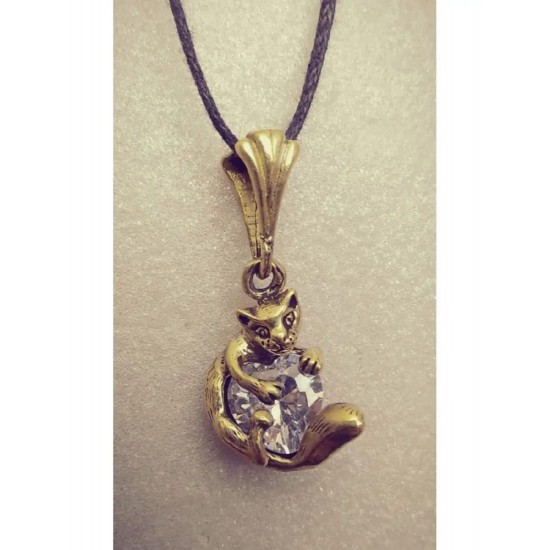 Cat with a Heart Bronze Pendant