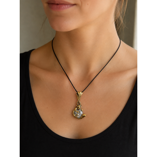 Cat with a Heart Bronze Pendant