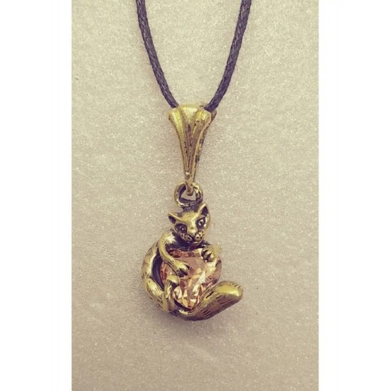 Cat with a Heart Bronze Pendant