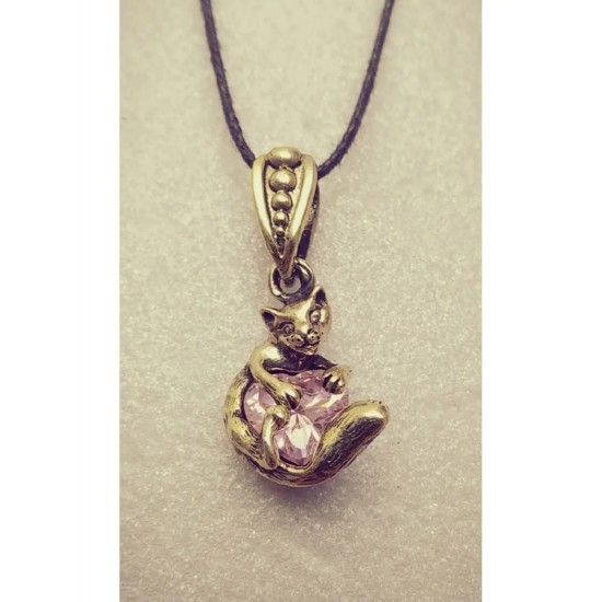 Cat with a Heart Bronze Pendant