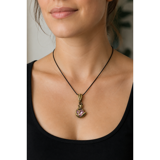 Cat with a Heart Bronze Pendant