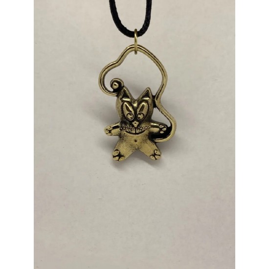 Cat with a Tail Bronze Pendant