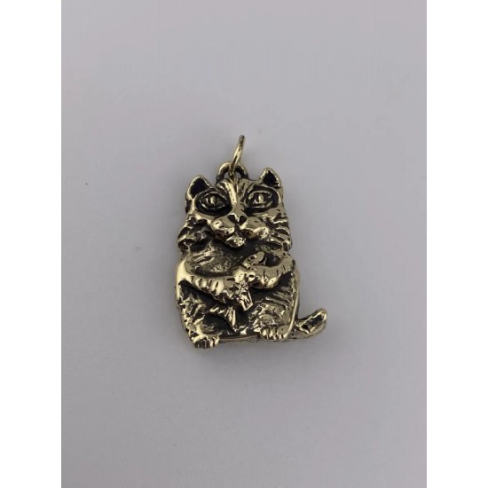 Cat with a Fish Bronze Pendant